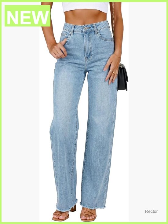 Denim - High Waisted Straight Leg Jeans Stretchy Frayed Hem Casual Denim Pants